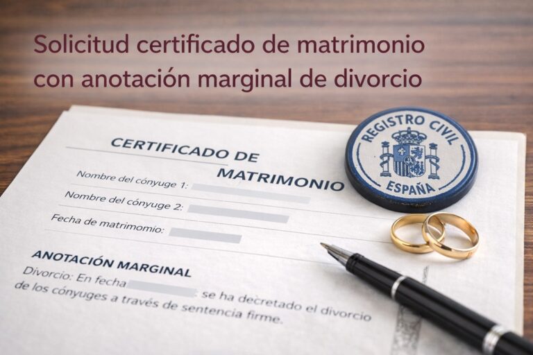 Solicitud certificado de matrimonio con anotación marginal de divorcio